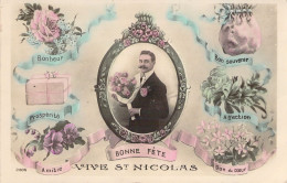 FANTAISIE - Homme Au Bouquet Souhaite Une Bonne Saint Nicolas - Médaillon - Carte Postale Ancienne - Männer