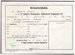Dt- Reich (020298) Urlaubschein 9. (Jäger) Kompanie Infanterie- Regiment 83, Hirschberg 5.11.1937 - Documents