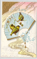 Illustration Non Signée - Oiseaux Sur Un éventail - Carte Postale Ancienne - Oiseaux
