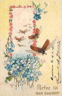 FLEUR - Portez Lui Mon Souvenir - Abeilles Fleurs Bleues - Léger Relief - Carte Postale Ancienne - Fleurs