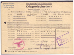 Dt- Reich (020308) Kriegsurlaubschein FPNR L13127 Luftgauamt Königsberg Vom 5.4.1944 - Documents