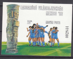 Hungary 1986 Football World Cup Mi#Block 183 B - Imperforated, Mint Never Hinged - Neufs
