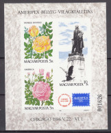 Hungary 1986 Flowers Mi#Block 184 B - Imperforated, Mint Never Hinged - Unused Stamps