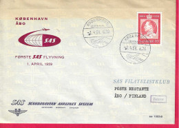 DANMARK - FIRST FLIGHT SAS FROM KOBENHAVN TO ABO * 1.4.59* ON OFFICIAL COVER - Luftpost