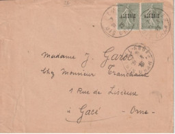 1925 - ALGERIE - SEMEUSE SURCHARGE ! ENVELOPPE De SIDI-BEL-ABBES => GACE (ORNE) - Covers & Documents