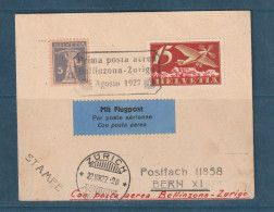 Suisse - Poste Aérienne - Premier Vol Pour Bern - 22 Août 1927 - Marcophilie