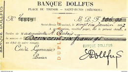 TRES RARE - REUNION - Chèque De La Banque DOLLFUS - 1897 (VP  Ch) - Reunión