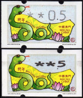 2013 China Macau ATM Stamps Schlange Snake / MNH / Beide Typen Klussendorf Nagler Automatenmarken Etiquetas Automatici - Distribuidores