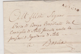 Corse Marque Postale Noire AJACIO (AJACCIO) (19 Pas Marqué) 27x8 1796 Sans Texte Pour Bastia - 1701-1800: Précurseurs XVIII