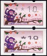 2016 China Macau ATM Stamps Affe Monkey / MNH / Beide Typen Klussendorf Nagler Automatenmarken Etiquetas Automatici - Distribuidores