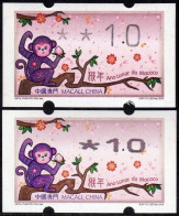 2016 China Macau ATM Stamps Affe Monkey / MNH / Beide Typen Klussendorf Nagler Automatenmarken Etiquetas Automatici - Distributori