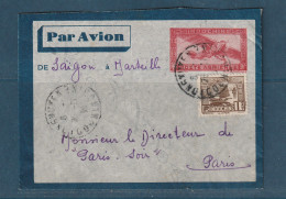 Indochine - Entier Postal - De Saïgon à Marseille - Cachet Cercle Franco Annamite Longxuyen - Poste Aérienne