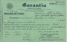 Portugal , GARANTIA  Seguros , Receipt Of Insurance , 1935 , Printed By Araújo & Sobrinho , Green , Mod. 15  5-1934 - Portugal