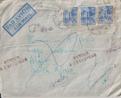 INDONESIE / ALGERIE - 1951 - RARE OBLITERATION CAP CAXINE (ALGER) Au DOS ENVELOPPE AVION De SUMATRA => RETOUR à ENVOYEUR - Briefe U. Dokumente