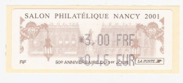 Vignette Lisa SALON PHILATELIQUE NANCY 2001 Atm Frama Cinderella Lable Neuf Postfrich PLACE STANISLAS FERRONERIE D ART - 1999-2009 Illustrated Franking Labels