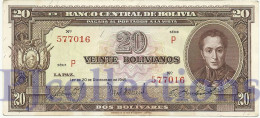 BOLIVIA 20 BOLIVANOS 1945 PICK 140 AU+ - Bolivië