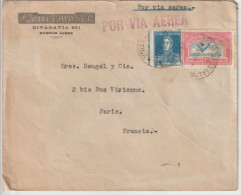 ARGENTINA - 1930 - RARE POSTE AERIENNE 1,08 + VARIETE 12c /ENVELOPPE De BUENOS AIRES OBLITERATION AEROPOSTALE => PARIS - Lettres & Documents