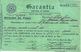 Portugal , GARANTIA  Seguros , Receipt Of Insurance , 1934 , Printed By Tip. Progresso , Green  , Mod. 15  8-1931 - Portugal