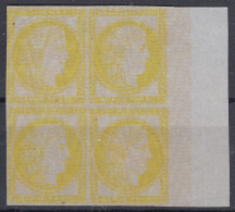 FRANCE ESSAI PROJET PRIVE MEILLET ET PICHOT 20c CERES JAUNE CITRON EN BLOC DE 4 - Proofs, Unissued, Experimental Vignettes