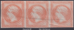 FRANCE : RARE ESSAI DE L'EMPIRE 25c ORANGE DOUBLE IMPRESSION BANDE DE 3 - A VOIR - Proofs, Unissued, Experimental Vignettes