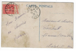 LOUVIERS Eure Carte Postale 50c Semeuse Lignée Yv 199 Timbre De Carnet Avec Pub BENJAMIN Ob 15 6 1932 - 1903-60 Semeuse A Righe