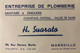 Marseille - Entreprise De Plomberie H. SUARATO - Carte De Visite - 90 Rue Horace Bertin - Pub Public - Canebière, Centro
