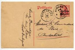 Belgium, German Occupation 1916 Overprinted 10pf. Germania Postal Card; Binche To Anderlues - German Occupation