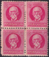 1917-424 CUBA REPUBLICA 1917 2c MAXIMO GOMEZ ORIGINAL GUM BLOCK 4. - Ungebraucht