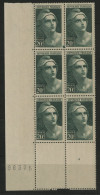 N° 730e GANDON Variété Tache De Couleur Dans Un Bloc De Six Avec Coin Numéroté Neufs Sans Charnière ** (MNH) - Unused Stamps