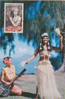 CP Max "Danseuse De Tamure" Obl. Papeete Ile Tahiti Le 17/2/58 Sur N° 203 9f "fille De Bora Bora" - Poste Aérienne