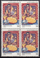 Block Of 4, India MNH 1982, Childrens Day, Mother & Child, Toy Elephant , Game. Art Modern Painting, Women - Blocs-feuillets
