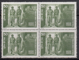 Block Of 4, India 1982 MNH,, Police Beat Patrol, Job, Torch, Energy, - Blokken & Velletjes