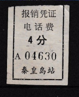 CHINA CHINE Qinhuangdao Telephone Charges  0.04 YUAN - 17 - Altri & Non Classificati