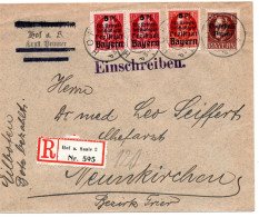 64530 - Altdeutschland / Bayern - 1919 - 15Pfg Kriegsbeschaedigte MiF A R-EilBf HOF -> NEUNKIRCHEN - Briefe U. Dokumente