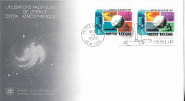 UTILISATIONS PACIFIQUES DE L ESPACE EXTRA ATMOSPHERIQUE 1975 - 1ER JOUR NEW YORK  PAIRE ONU, VOIR LES SCANNERS - North  America