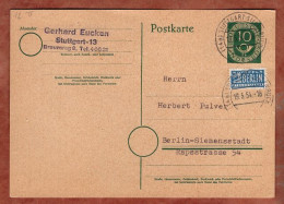 P 12 II Posthorn + Notopfer, Stuttgart-Sillenbuch Nach Berlin 1954 (16381) - Postkaarten - Gebruikt