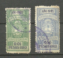 ARGENTINA Argentinien 1921 - 2 Consular Tax Stamps O Servicio Consular - Dienstmarken