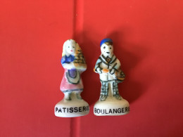 2 Fèves Duo Brillantes Pied Blanc LES NOUVEAUX COMMERÇANTS NORDIA 1995 Boulangerie Pâtisserie - Anciennes