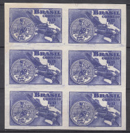 Brazil Brasil 1949 Mi#744 Mint Hinged Piece Of 6, Error On Gum Side - Neufs