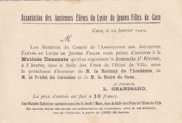 Caen (Calvados 14) Association Des Anciennes Elèves Du Lycée De Jeunes Filles De Caen - 15X9cm - Carton D'Invitation - Programme