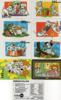 GLOBAL ONE - THEMATIC SET CARTOON - WALT DISNEY - ONE HUNDRED AND ONE DALMATIANS - 8 CARDS (SOME CARDS BIT DAMAGED) - Cartes GSM, Recharges & Prépayées