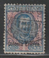 ERYTHREE - N°29 Obl (1903-22) 5 Lire Bleu Et Rose - Eritrée