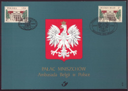 Emission Commune Belgique-Pologne  " Palac Mniszchow " Ambassade De Belgique En Pologne, 28 Septembre 1998 - Documents Commémoratifs