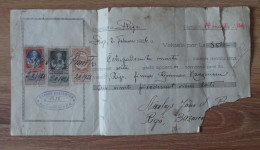 (!) 1926 Year Document Latvia , Lettonia , Lettland Promissory Note + 3 Revenue Money Stamps 2;20 ; 50 Santims - Letland