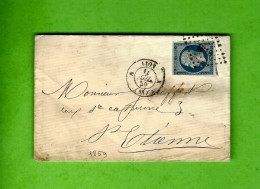 1859 ENVELOPPE SEULE TIMBRE EMPIRE Non Dentelé Petits Chiffres Lyon Pour St Etienne - 1849-1876: Periodo Clásico