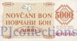 BOSNIA HERZEGOVINA 5000 DINARA 1992 PICK 9g XF "ZENICA" - Bosnie-Herzegovine