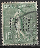 Perfin R B Dans France 1903-24 Type Semeuse Ligné : 15  C. Vert Gris Yvert  Nr. 130. - Used Stamps