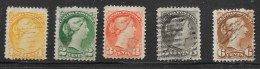 Canada Postage - Série Reine Victoria 1870 - 5 Timbres: 1, 2, 3, 5 Et 6 Cents - Used Stamps