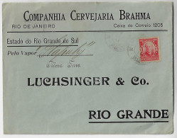 Brazil 1917 Brahma Brewery Co. Cover Reply To Luchsinger & Co In Rio Grande Vandenkolk Stamp 100 Réis By Steamer Itapuhy - Brieven En Documenten