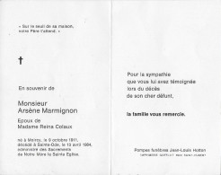 MOIRCY ..-- Mr Arsène MARMIGNON , époux De Mme Reina COLAUX , Né En 1911 à MOIRCY , Décédé En 1984 à SAINTE - ODE . - Libramont-Chevigny